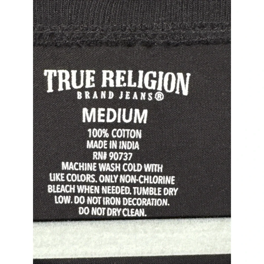 True Religion T-Shirt Men Med Black V-Neck‎ Short Sleeve Cotton Logo Casual Tee